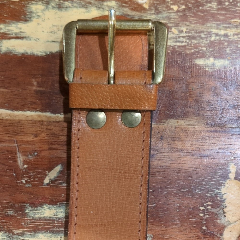 Tan Leather Belt with Gold Buckle